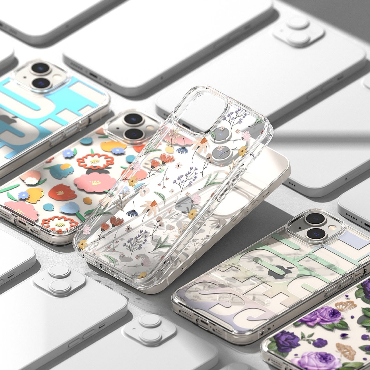 Ringke Fusion Design pansret ermetrekk med gelramme for iPhone 14 Plus (Gjennomsiktig Floral)