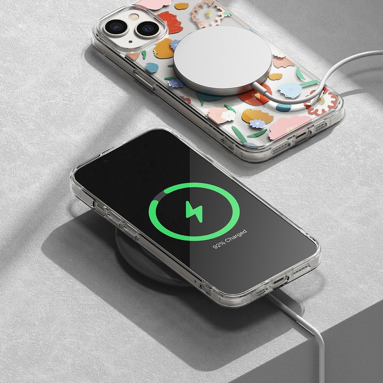 Ringke Fusion Design pansret ermetrekk med gelramme for iPhone 14 Plus (Gjennomsiktig Floral)