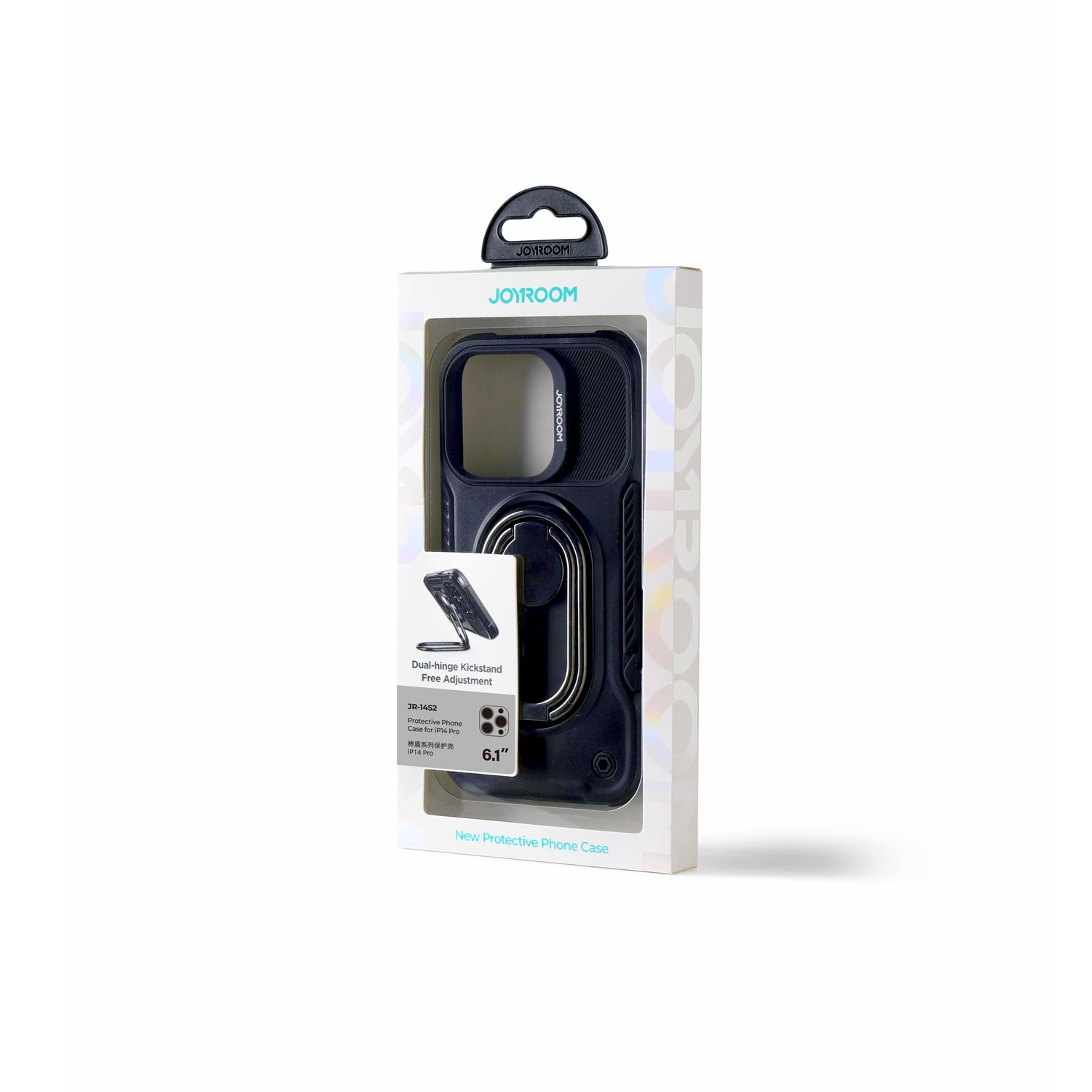Joyroom Dual Hinge-etui for iPhone 14 Pro pansret etui med stativ og en ringholder svart