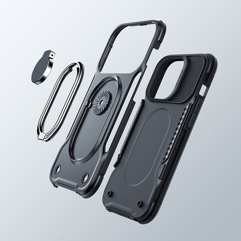 Joyroom Dual Hinge-etui for iPhone 14 Pro pansret etui med stativ og en ringholder svart