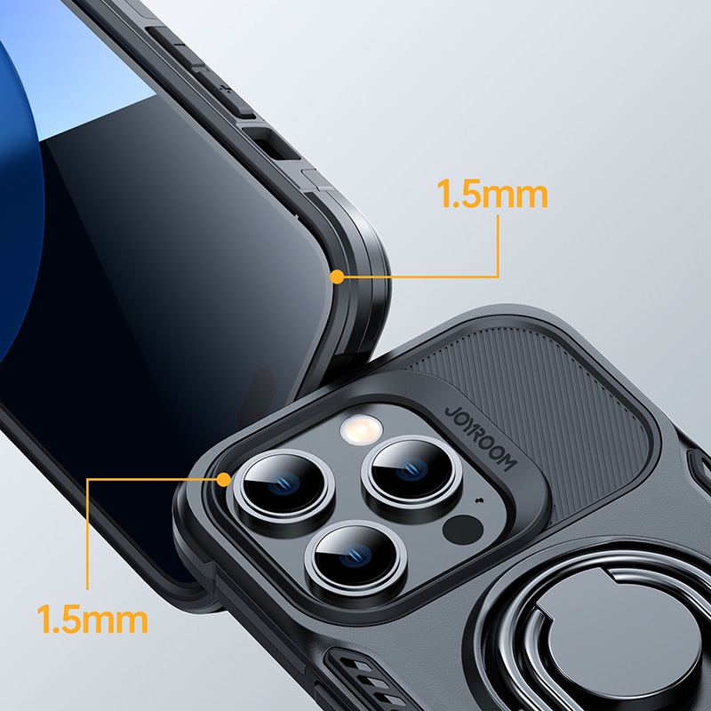 Joyroom Dual Hinge-etui for iPhone 14 Pro pansret etui med stativ og en ringholder svart