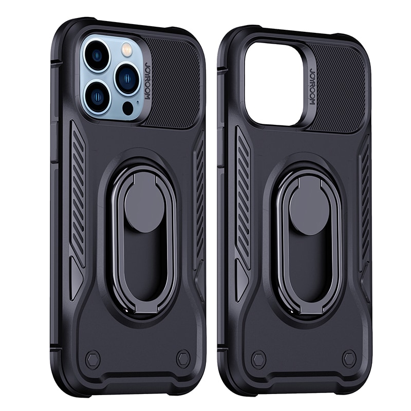 Joyroom Dual Hinge-etui for iPhone 14 Pro pansret etui med stativ og en ringholder svart