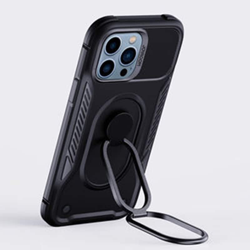 Joyroom Dual Hinge-etui for iPhone 14 Pro pansret etui med stativ og en ringholder svart