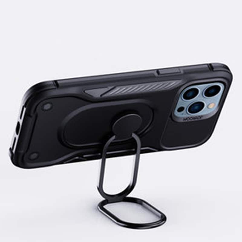 Joyroom Dual Hinge-etui for iPhone 14 Pro pansret etui med stativ og en ringholder svart
