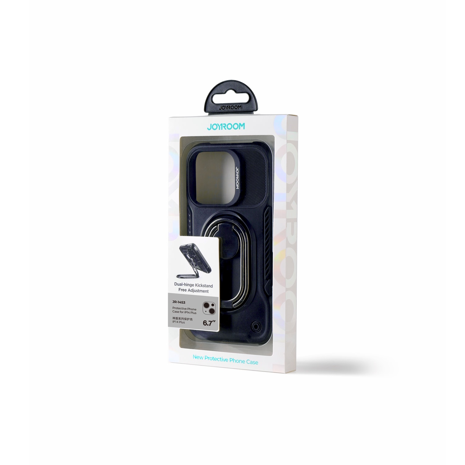 Joyroom Dual Hinge-etui for iPhone 14 Plus pansret etui med stativ og en ringholder svart