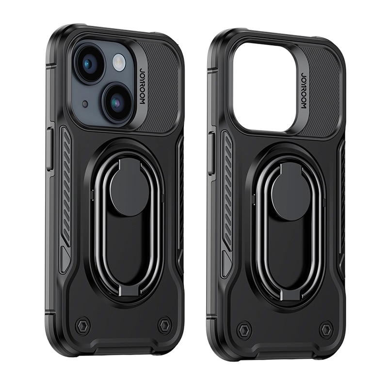 Joyroom Dual Hinge-etui for iPhone 14 Plus pansret etui med stativ og en ringholder svart