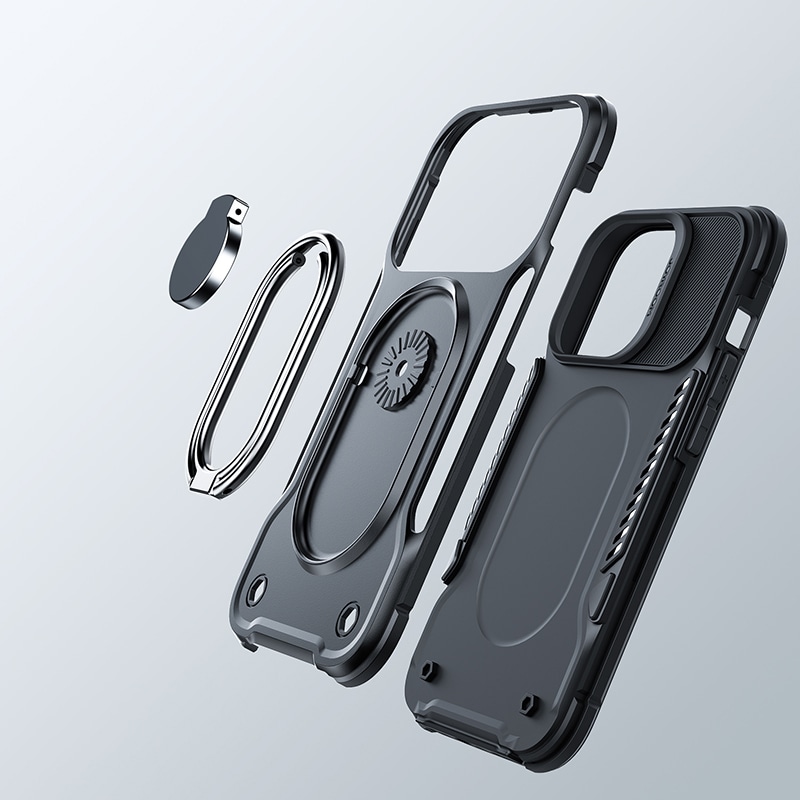 Joyroom Dual Hinge-etui for iPhone 14 Plus pansret etui med stativ og en ringholder svart
