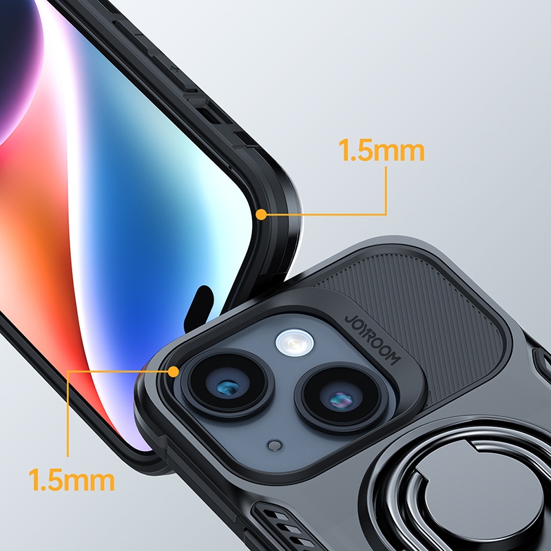 Joyroom Dual Hinge-etui for iPhone 14 Plus pansret etui med stativ og en ringholder svart