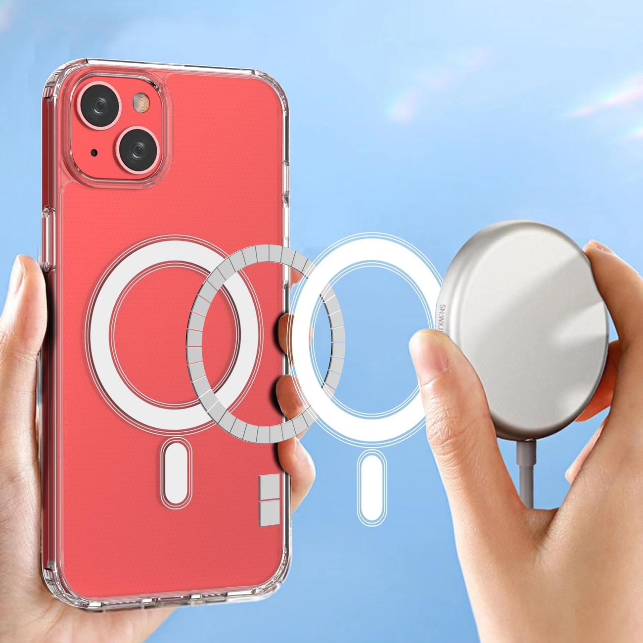 Gjennomsiktig magnetisk etui med MagSafe for iPhone 14 Plus med sølvring - gjennomsiktig