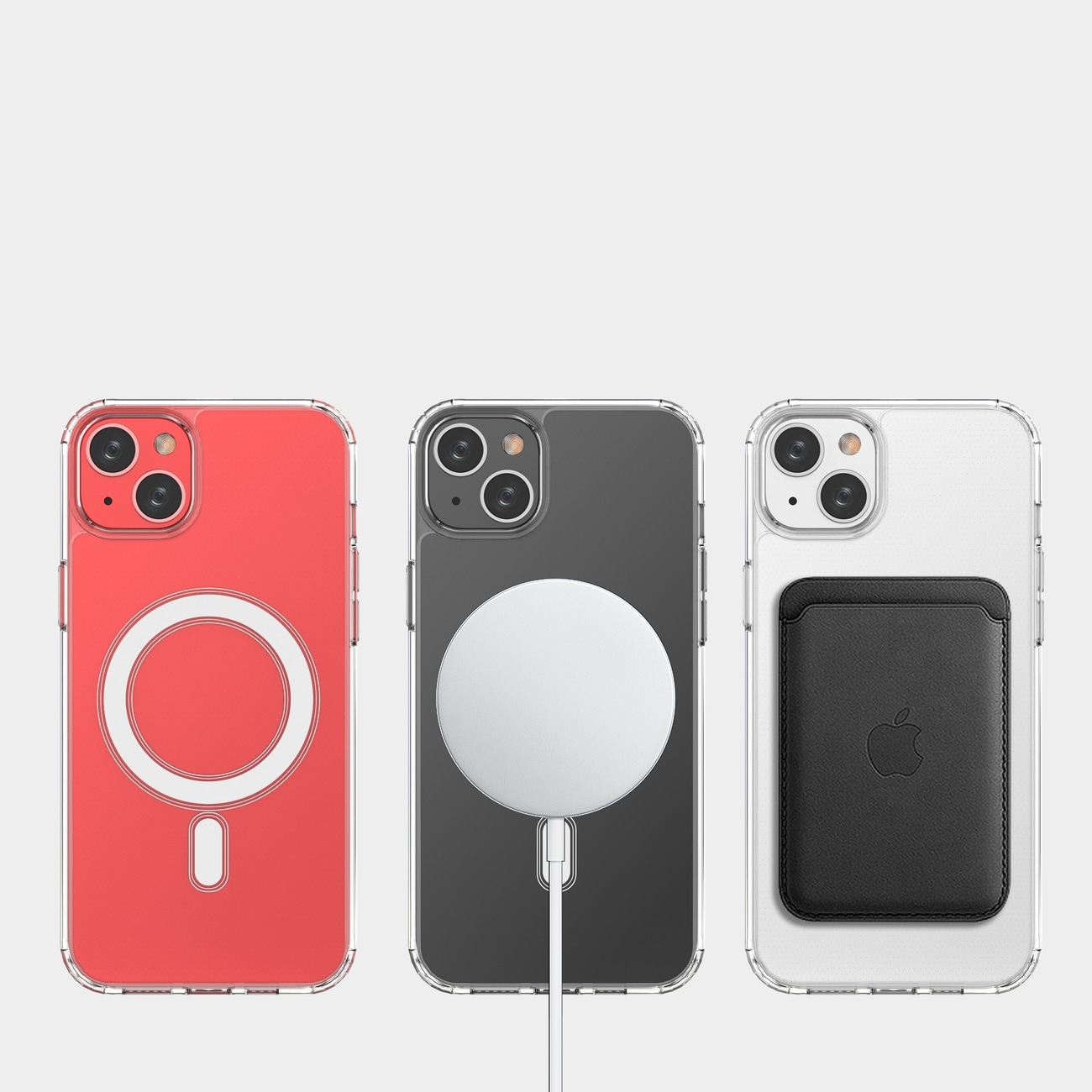 Gjennomsiktig magnetisk etui med MagSafe for iPhone 14 Plus med sølvring - gjennomsiktig