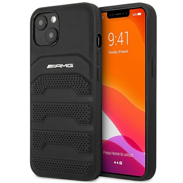 AMG AMHCP14MGSEBK iPhone 14 Plus 6,7" svart / svart hardcase i lær med pregede linjer