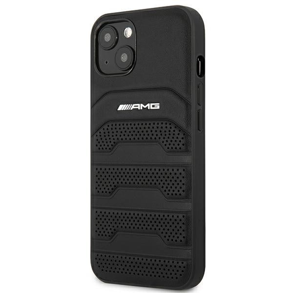 AMG AMHCP14MGSEBK iPhone 14 Plus 6,7" svart / svart hardcase i lær med pregede linjer