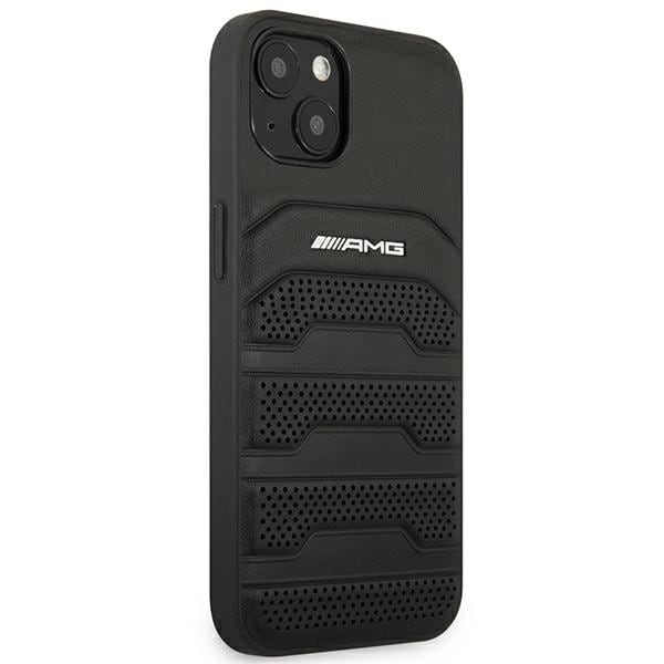 AMG AMHCP14MGSEBK iPhone 14 Plus 6,7" svart / svart hardcase i lær med pregede linjer