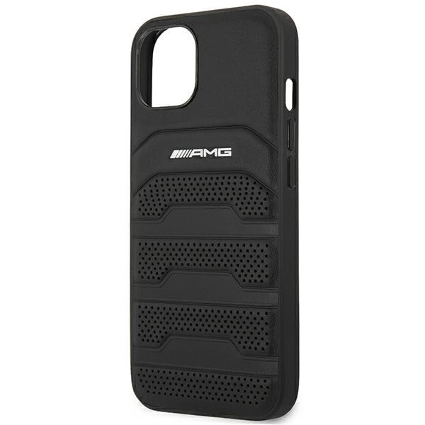 AMG AMHCP14MGSEBK iPhone 14 Plus 6,7" svart / svart hardcase i lær med pregede linjer