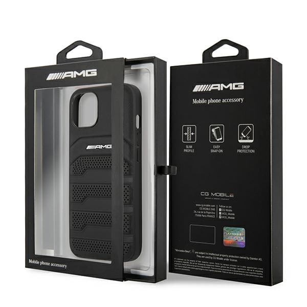 AMG AMHCP14MGSEBK iPhone 14 Plus 6,7" svart / svart hardcase i lær med pregede linjer