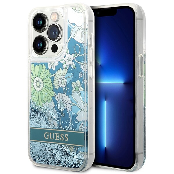 Guess GUHCP14LLFLSN iPhone 14 Pro 6,1" grønn/grønn hardcase Flower Liquid Glitter