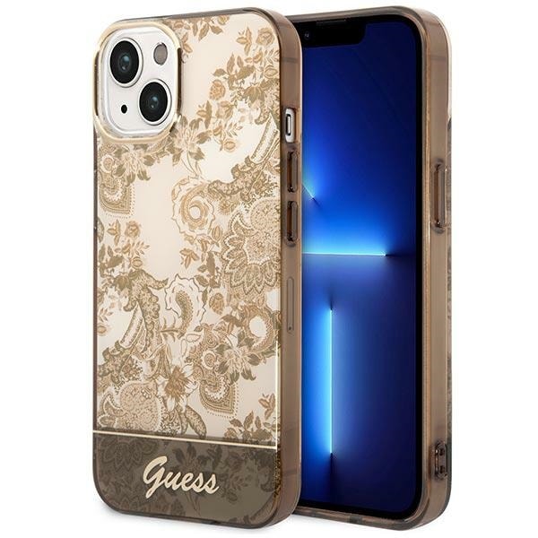 Guess GUHCP14MHGPLHC iPhone 14 Plus 6,7" okerfarget porselenskolleksjon med hardt etui