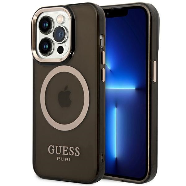 Guess GUHMP14XHTCMK iPhone 14 Pro Max 6,7" svart/svart hardt etui Gold Outline Translucent MagSafe