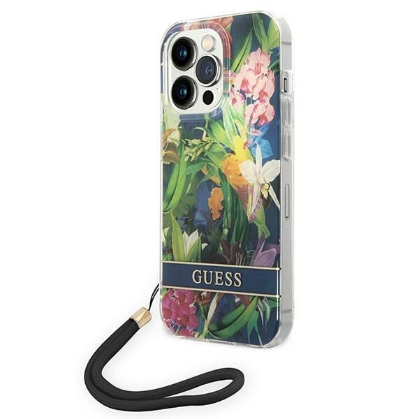 Guess GUOHCP14XHFLSB iPhone 14 Pro Max 6,7" blå / blå hardcase Flower Strap