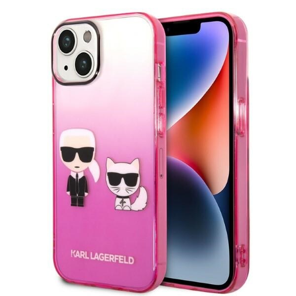Karl Lagerfeld Gradient Ikonik Karl&Choupette-etui til iPhone 14 Plus - Rosa