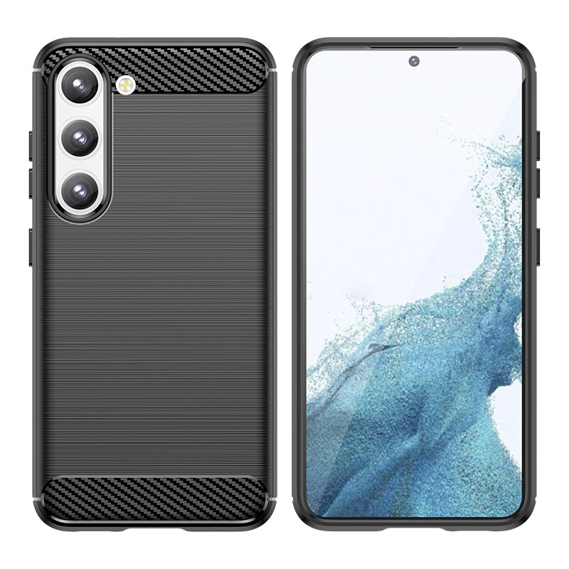Carbon Case-etui for Samsung Galaxy S23+ fleksibelt karbondeksel i silikon, svart