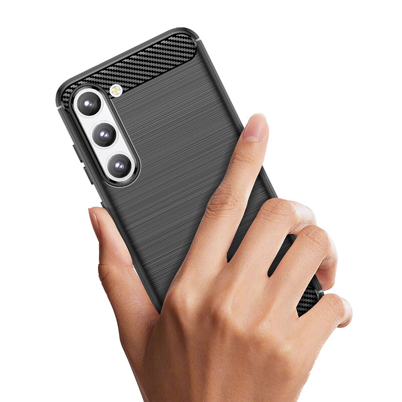 Carbon Case-etui for Samsung Galaxy S23+ fleksibelt karbondeksel i silikon, svart
