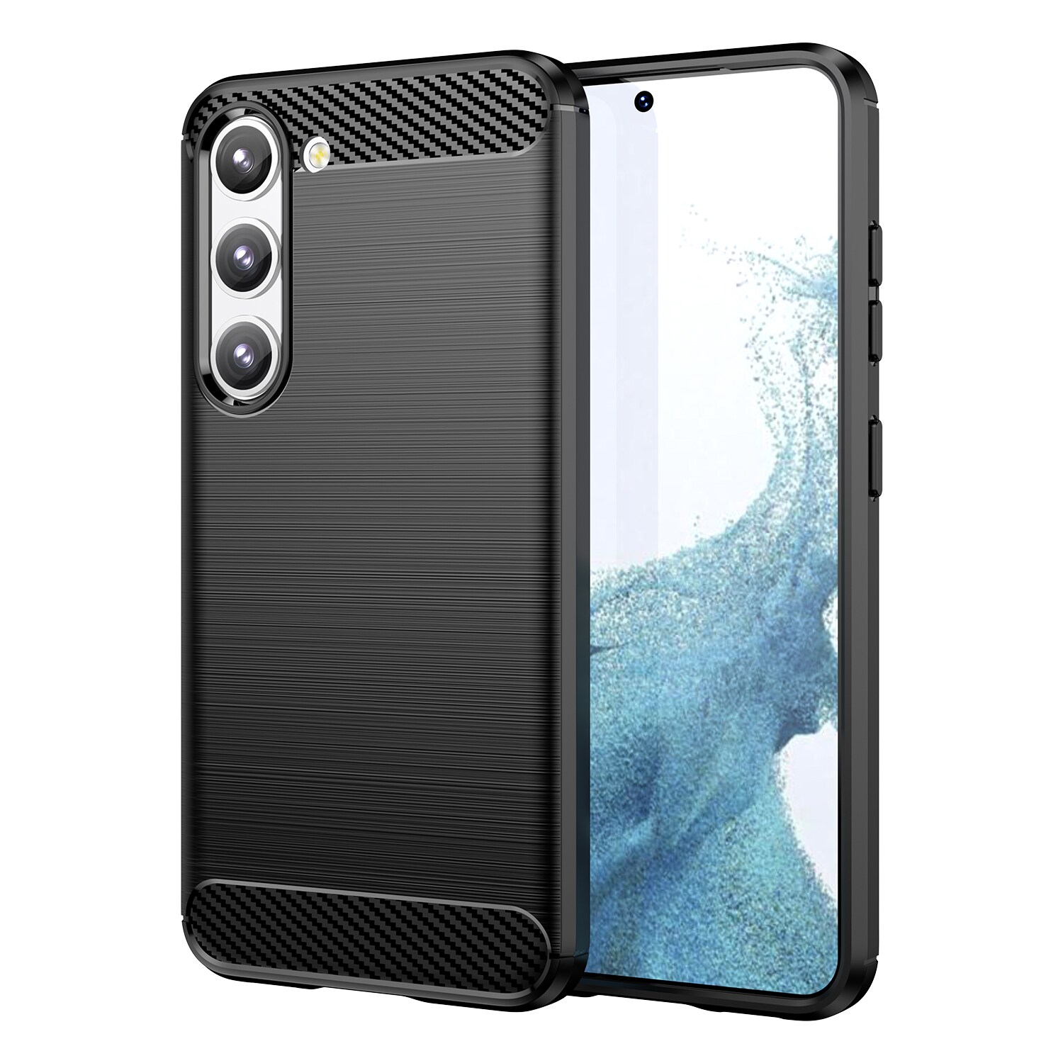 Carbon Case-etui for Samsung Galaxy S23+ fleksibelt karbondeksel i silikon, svart