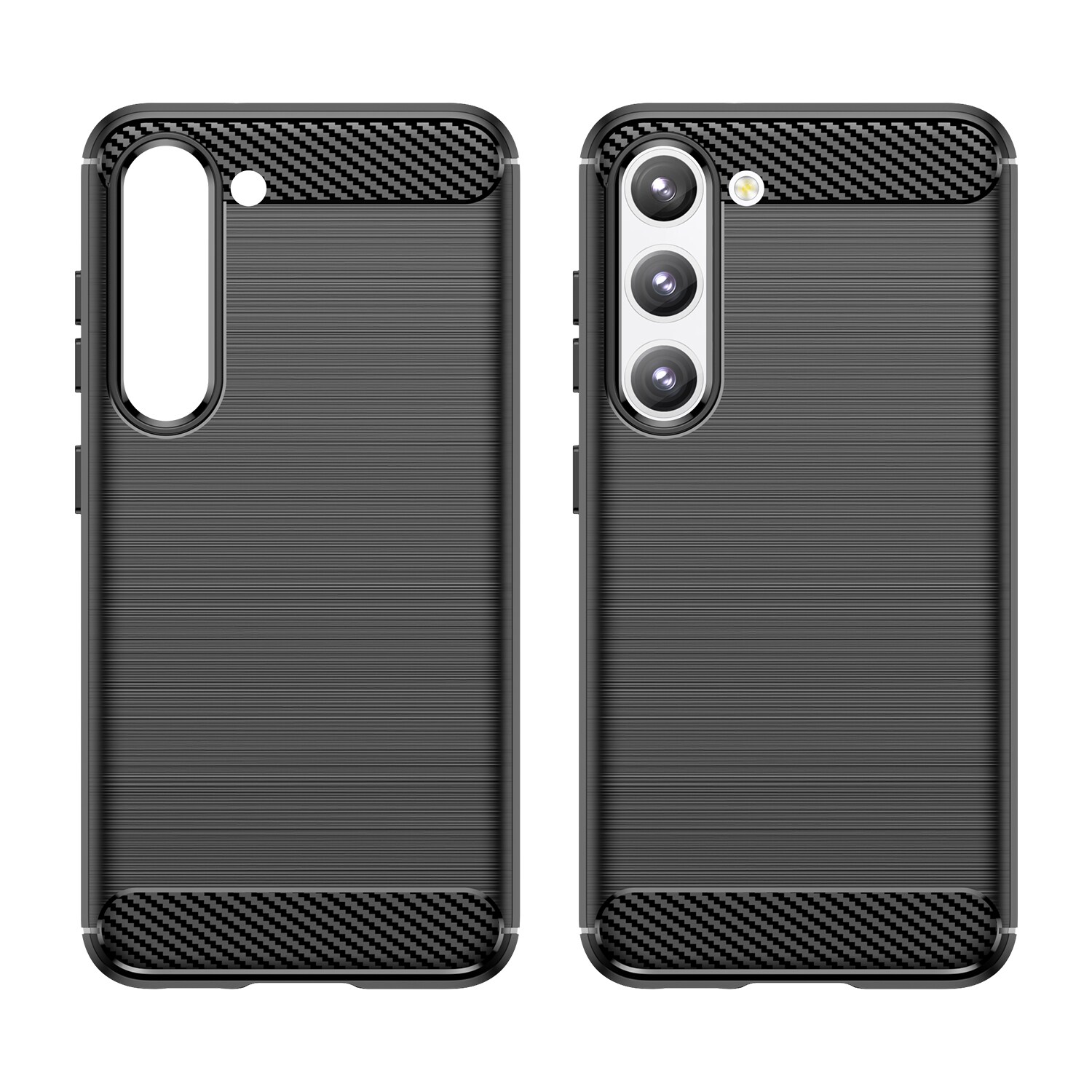 Carbon Case-etui for Samsung Galaxy S23+ fleksibelt karbondeksel i silikon, svart