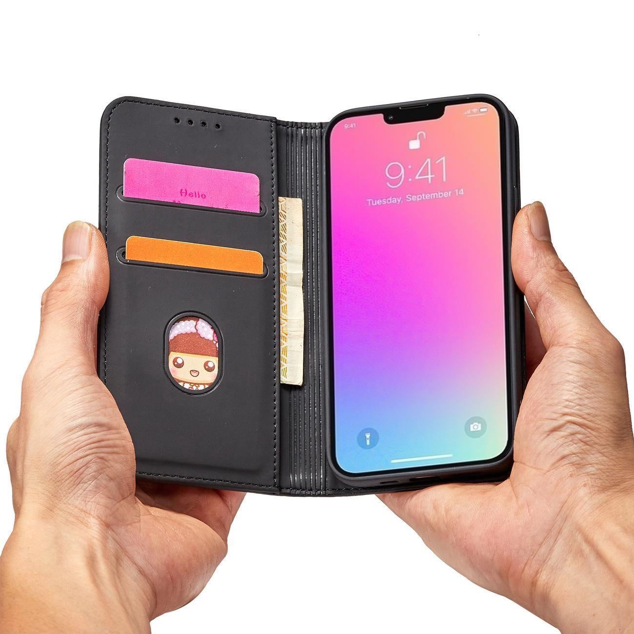 Magnet Kortveske for Samsung Galaxy S23 + flip cover lommebok stativ svart