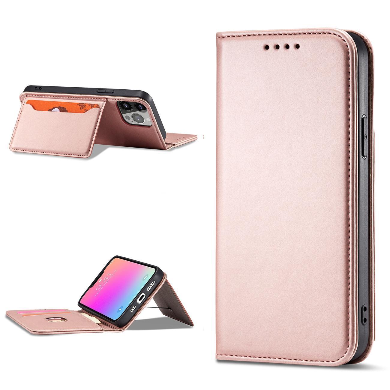 Magnet Kortveske for Samsung Galaxy S23 + flip cover lommebok stativ rosa