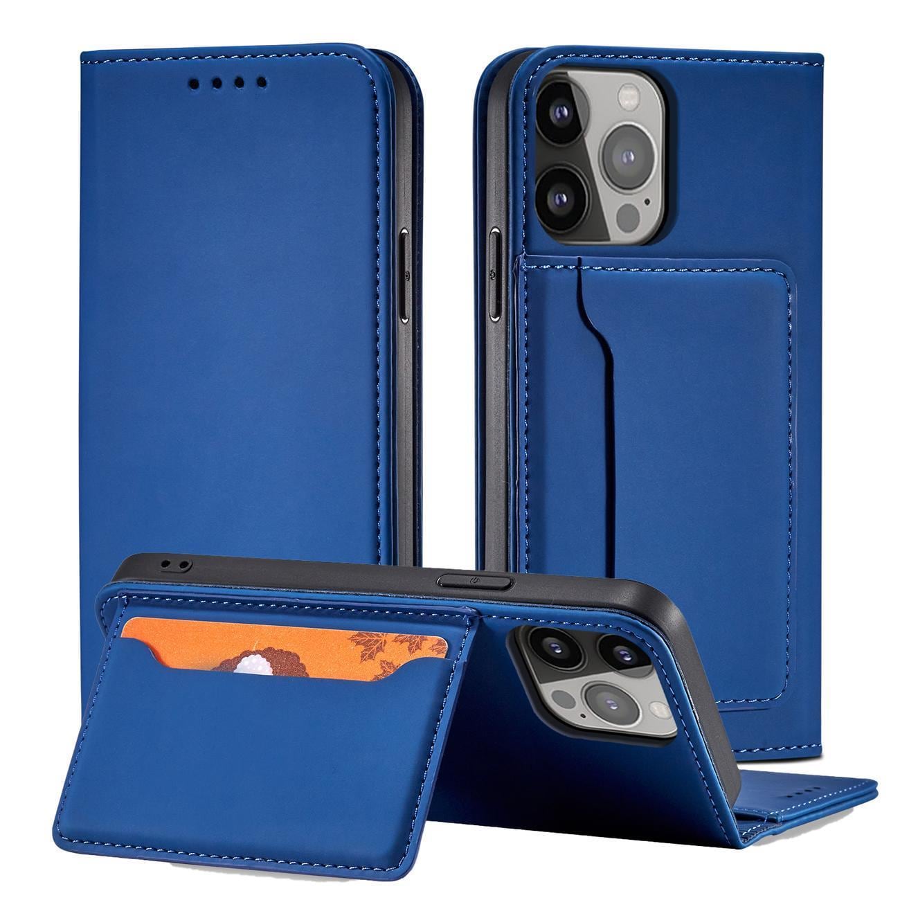 Magnet Kortveske for Samsung Galaxy S23 Ultra flip cover lommebok stativ blå