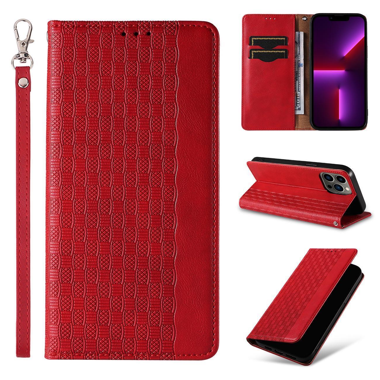 Magnet Strap Case for Samsung Galaxy S23 + Flip Wallet Mini Lanyard Stand rød