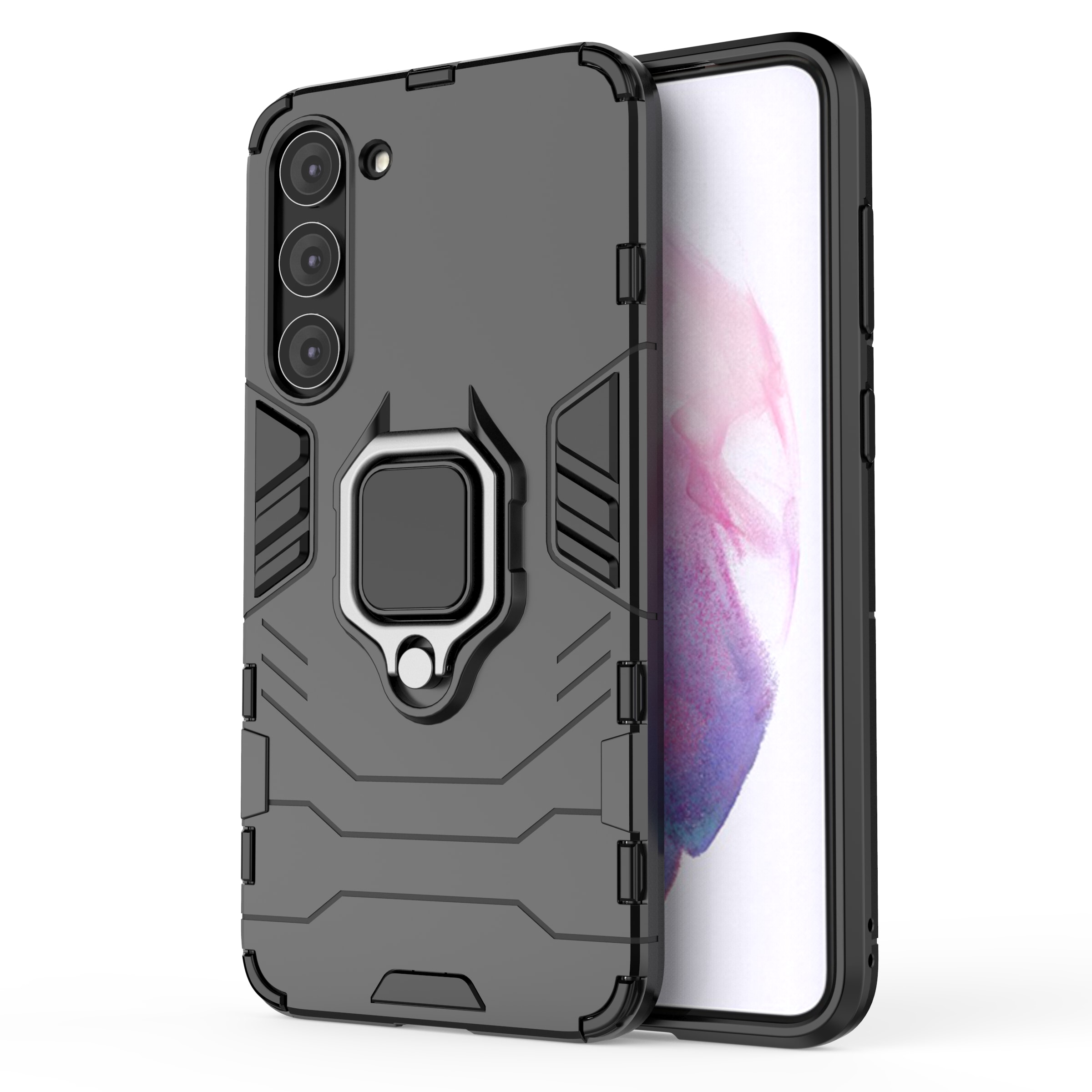 Ring Armor-etui for Samsung Galaxy S23+ pansrede deksel magnetisk holderring svart