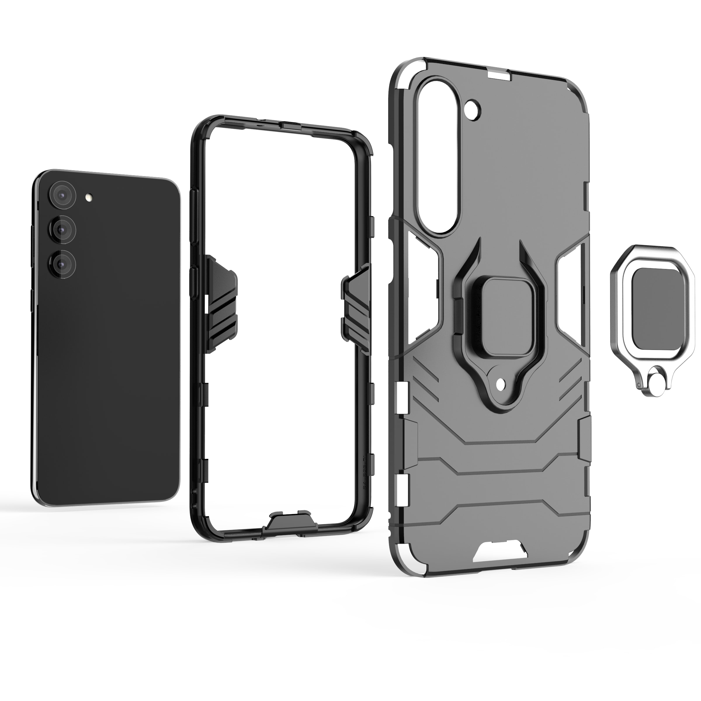 Ring Armor-etui for Samsung Galaxy S23+ pansrede deksel magnetisk holderring svart