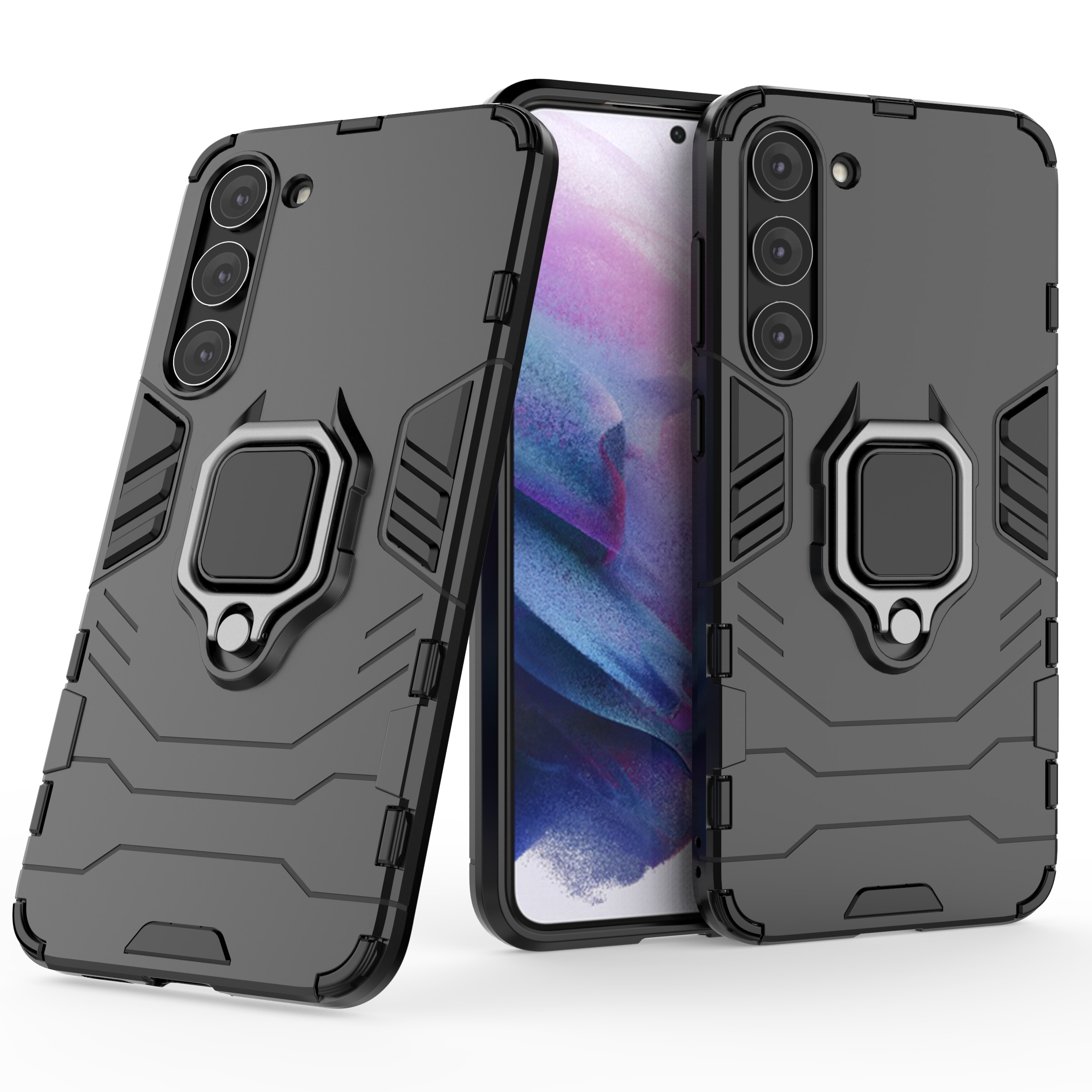 Ring Armor-etui for Samsung Galaxy S23+ pansrede deksel magnetisk holderring svart