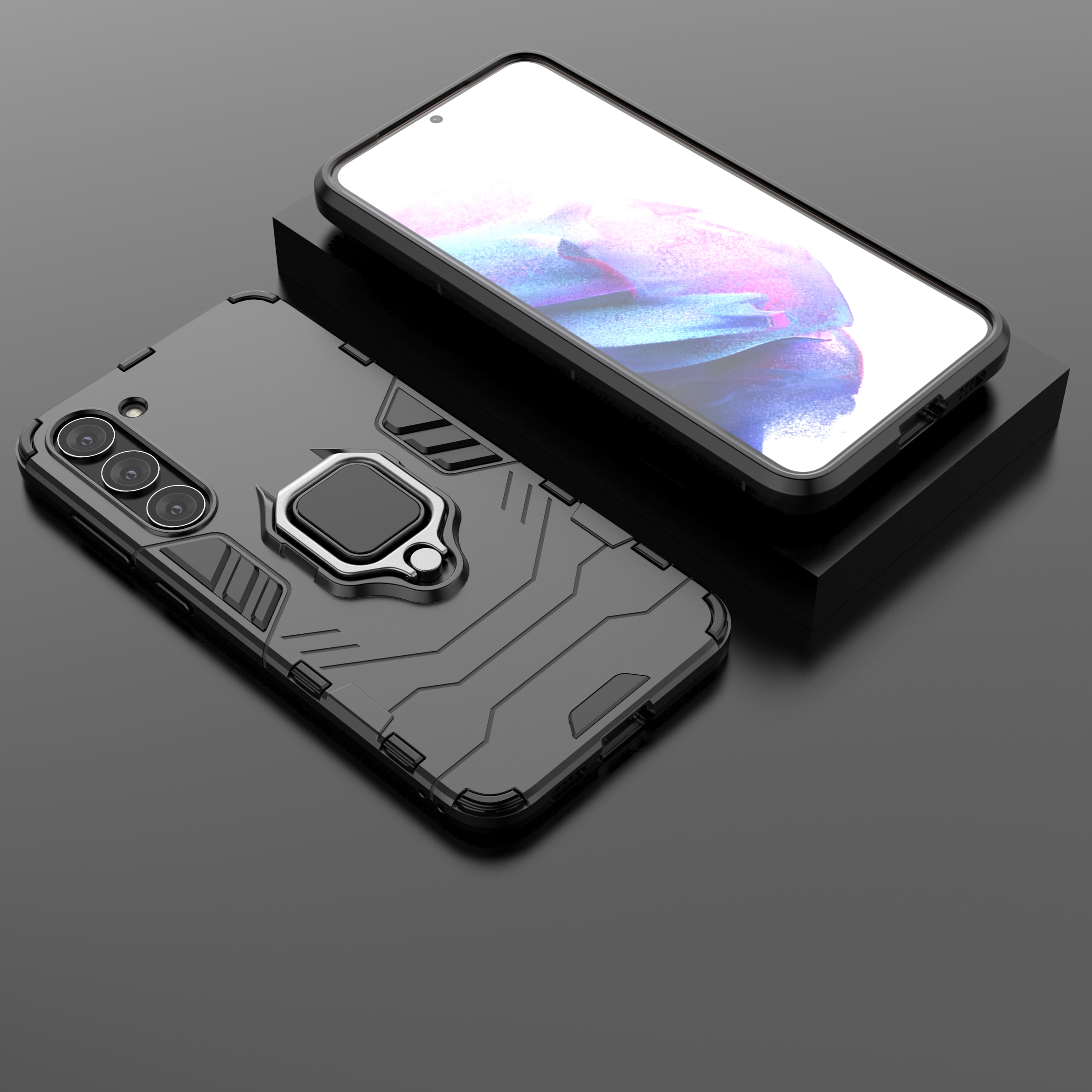 Ring Armor-etui for Samsung Galaxy S23+ pansrede deksel magnetisk holderring svart