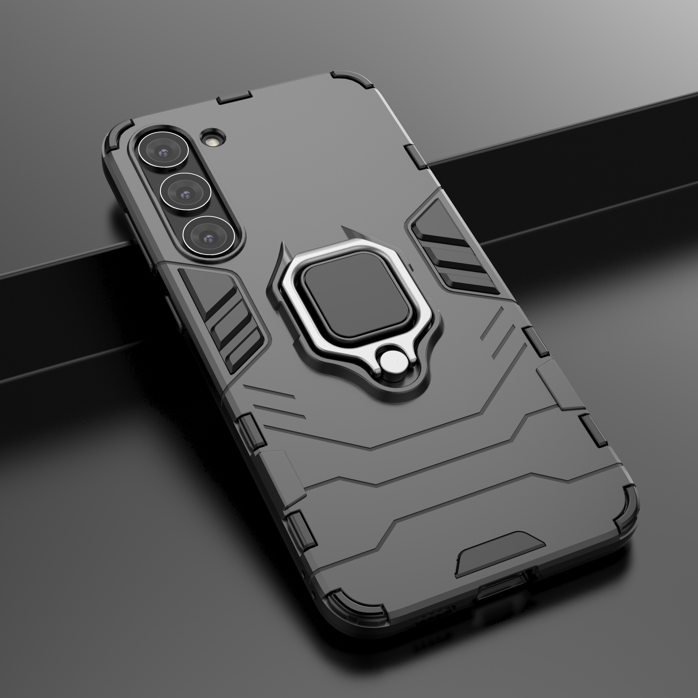 Ring Armor-etui for Samsung Galaxy S23+ pansrede deksel magnetisk holderring svart