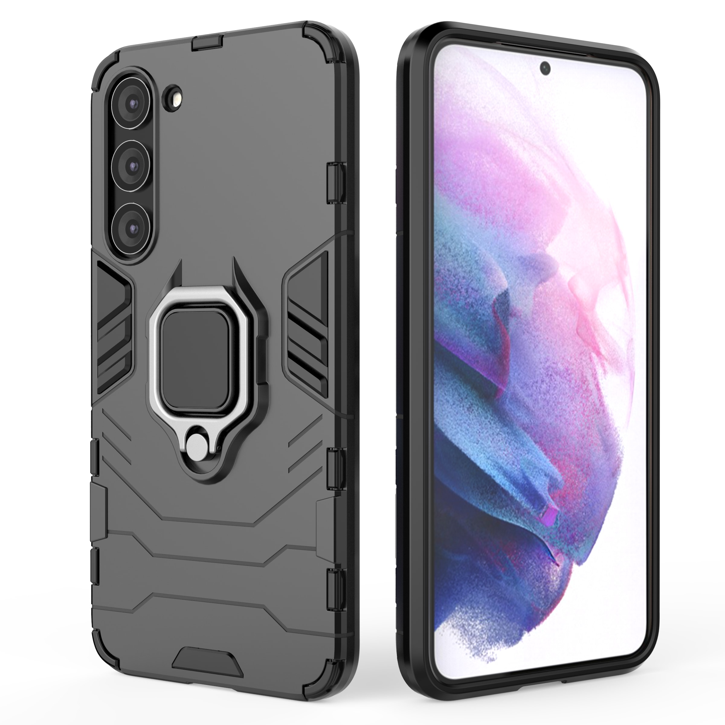 Ring Armor-etui for Samsung Galaxy S23+ pansrede deksel magnetisk holderring svart