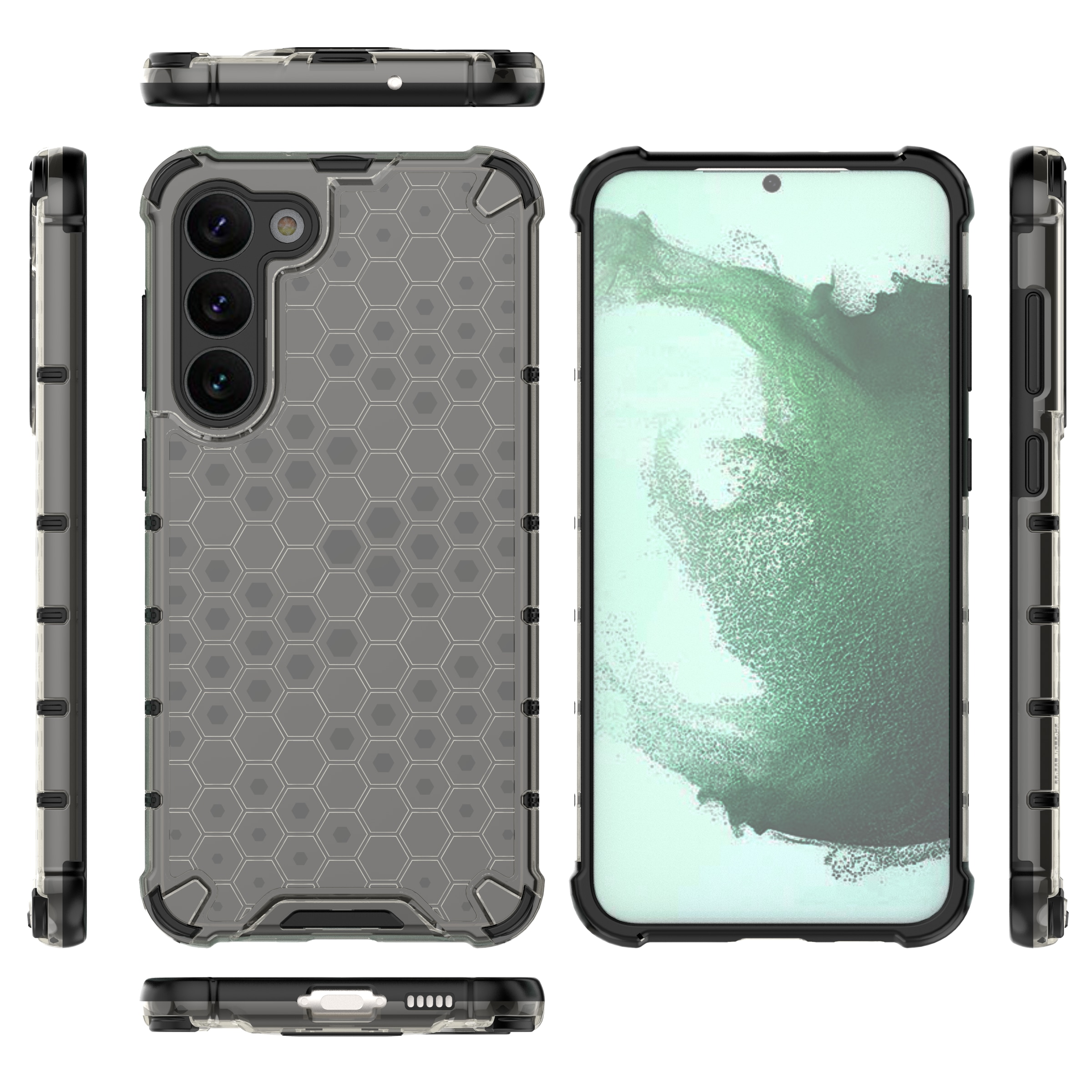 Honeycomb-etui for Samsung Galaxy S23+ pansret hybriddeksel svart