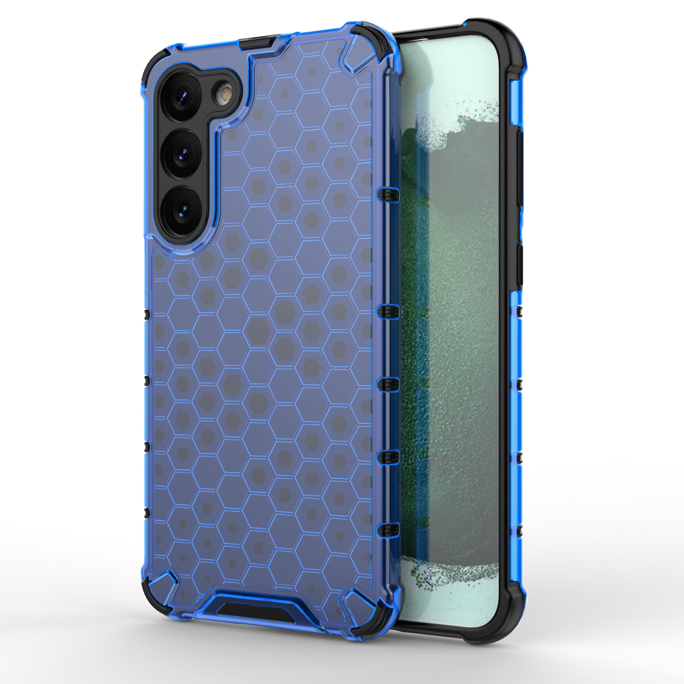 Honeycomb-etui for Samsung Galaxy S23+ pansret hybriddeksel blå