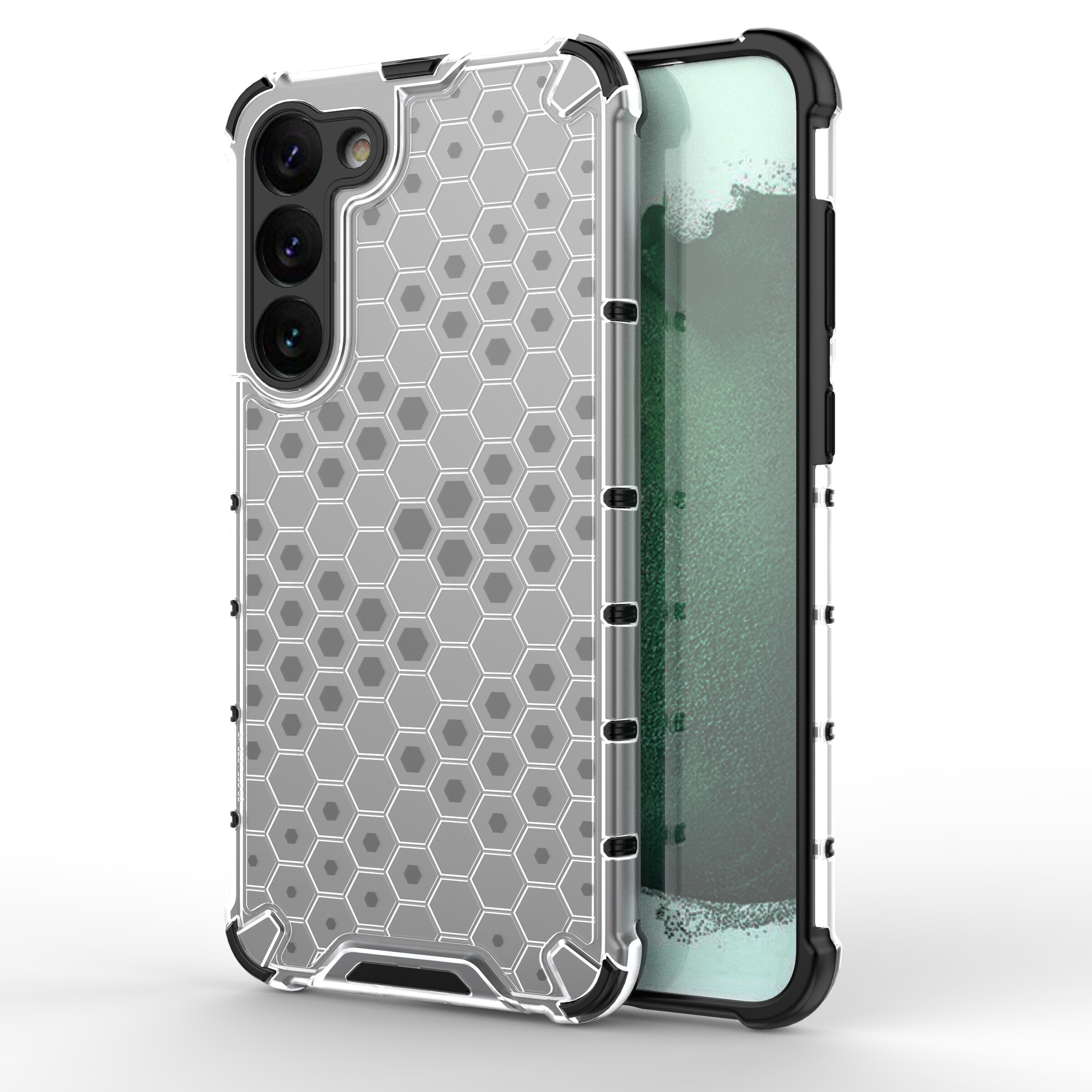Honeycomb-etui for Samsung Galaxy S23+ pansret hybriddeksel gjennomsiktig