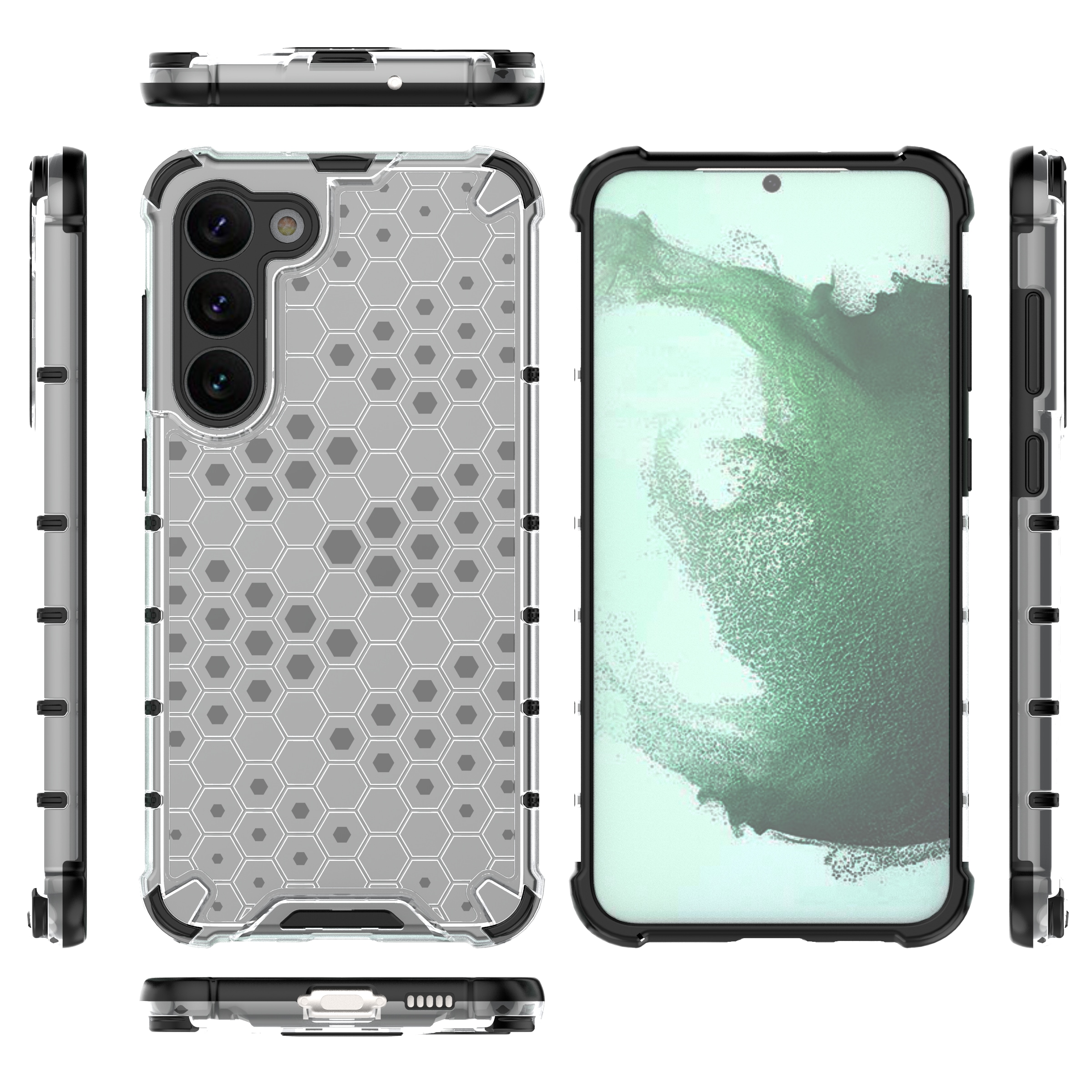 Honeycomb-etui for Samsung Galaxy S23+ pansret hybriddeksel gjennomsiktig