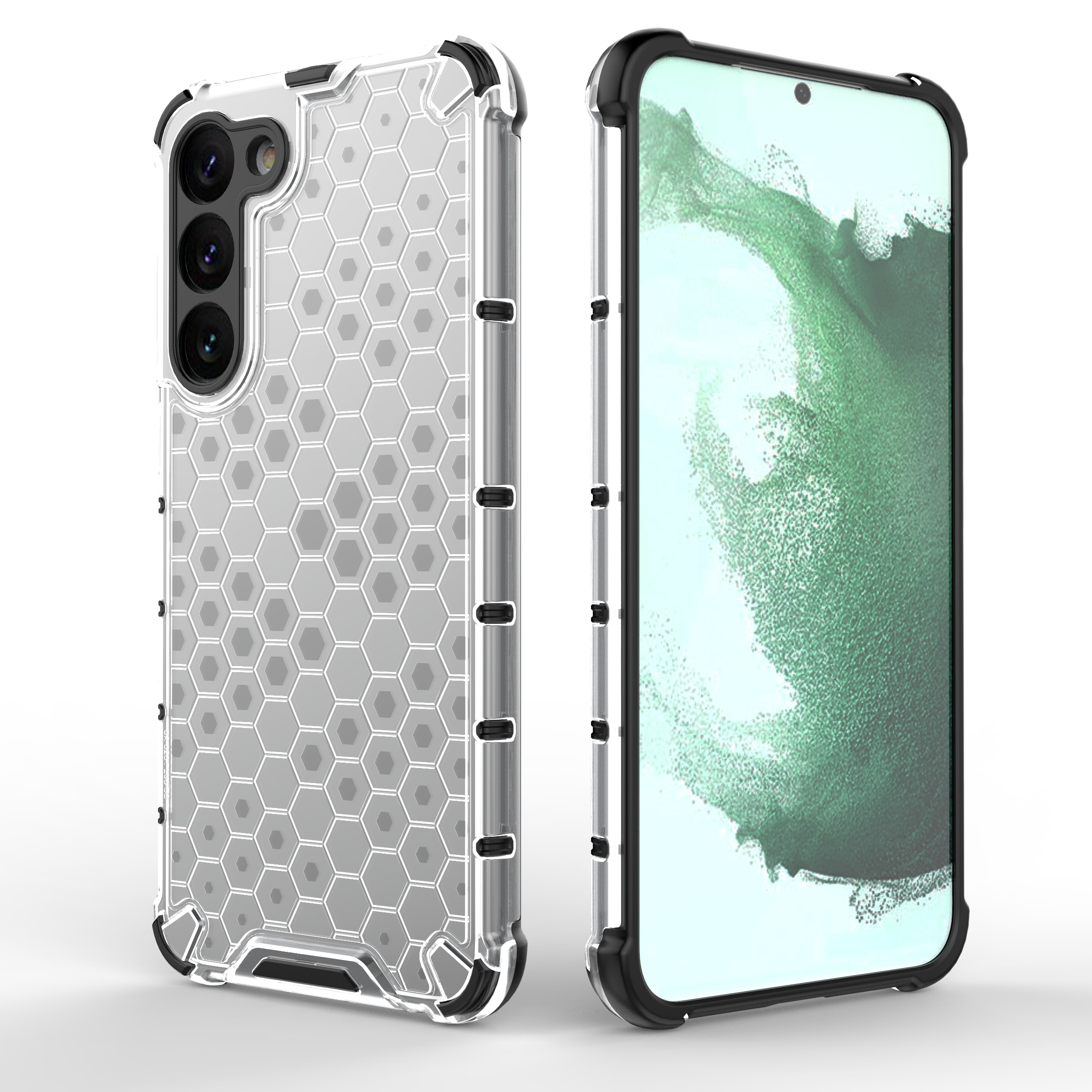 Honeycomb-etui for Samsung Galaxy S23+ pansret hybriddeksel gjennomsiktig