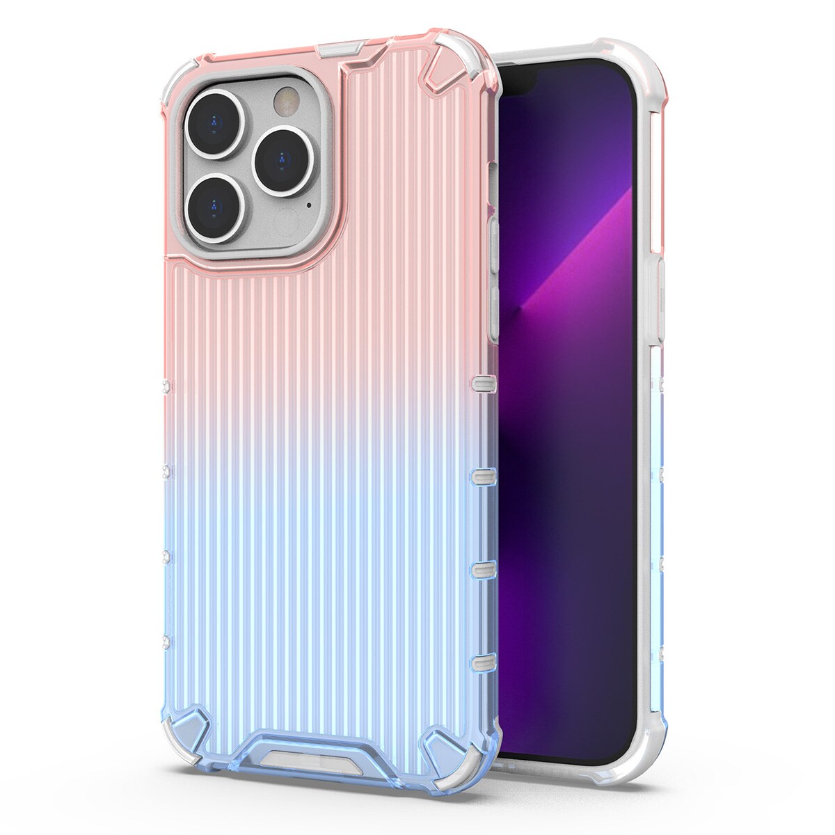 Ombre Protect-etui for iPhone 13 Pro Max rosa og blått panseretui