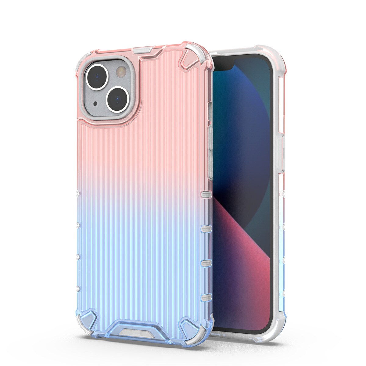 Ombre Protect-etui for iPhone 14 Plus pansrede deksel rosa og blå