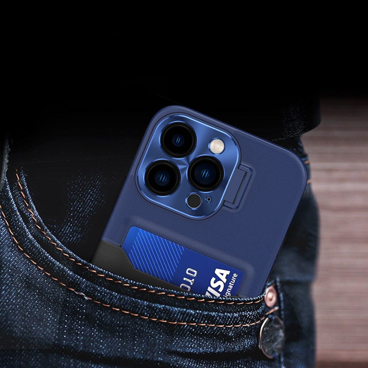 Lær Stativveske for Samsung Galaxy S23 Ultra deksel kort lommebok med stativ blå