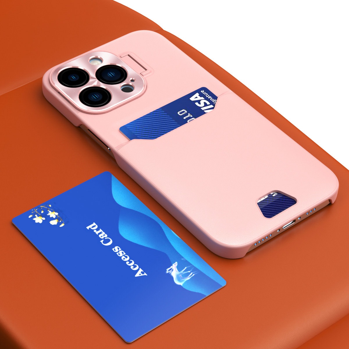 Lærstativveske for Samsung Galaxy S23+ kortlommebokdeksel med stativ rosa