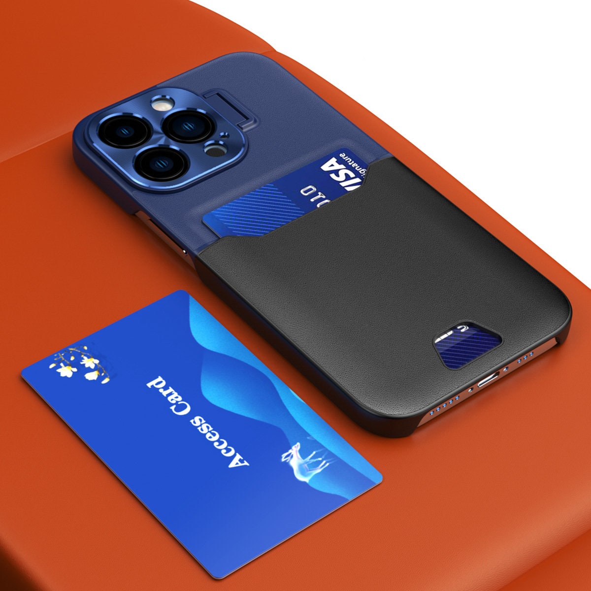 Lær Stativveske for Samsung Galaxy S23+ deksel kort lommebok med stativ blå