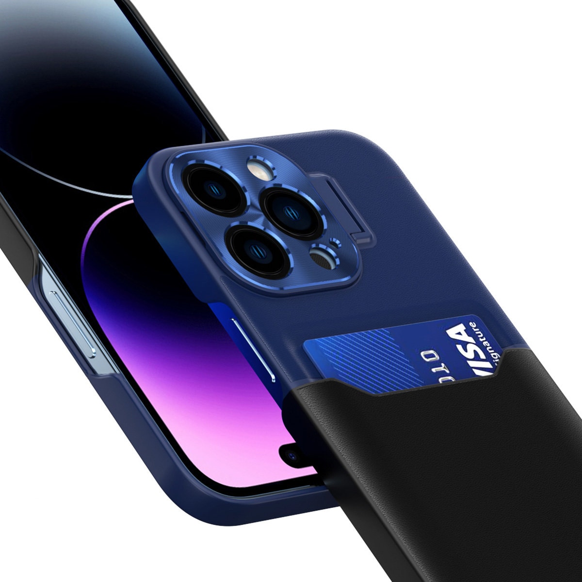 Lær Stativveske for Samsung Galaxy S23+ deksel kort lommebok med stativ blå