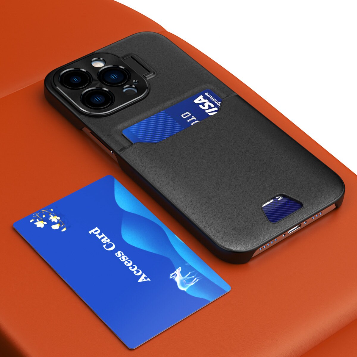 Lærstativveske for Samsung Galaxy S23+ kortlommebokdeksel med stativ svart